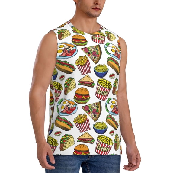 Lsque Hot Dog With One Sausage Print Men's Cotton Blend Sleeveless Muscle Shirts (S-3XL)- Moisture Wicking, Odor Protection, UPF 30+,Small
