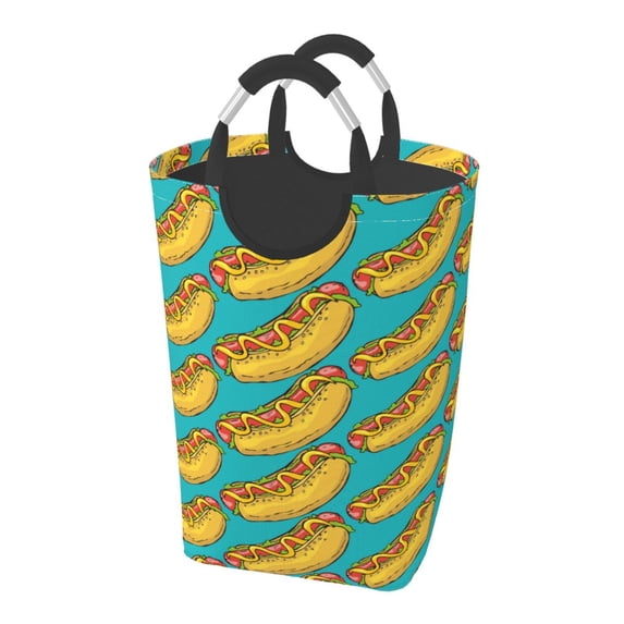Lsque Hot Dogs 8 Laundry Basket, Laundry Hamper, Dirty Clothes Hamper for Laundry, Collapsible, Waterproof Laundry Baskets with Aluminum Handles for Laundry, Dorm, Family
