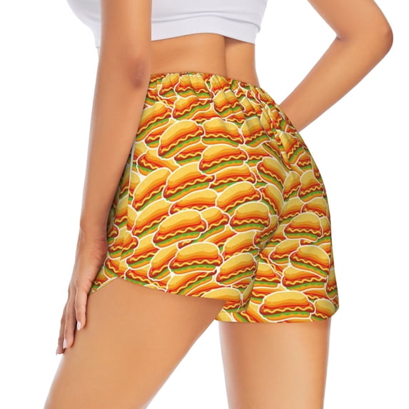 Lsque Hot Dogs Printed Women's Running Shorts with Liner Pockets,Elastic Quick Dry Workout Athletic Gym Yoga Shorts,Womens High Waist Shorts-Medium