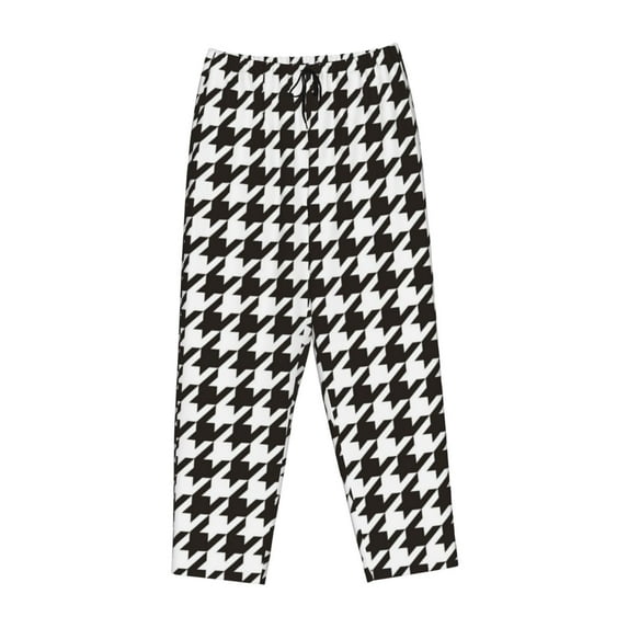 Lsque Houndstooth Black And White Print Women's Pajama Pants, Lounge Pant - Comfortable Home Wear,Elastic Waistband, Stylish Design-XX-Large