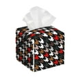 thumbnail image 1 of Lsque Houndstooth Green Red Printed Tissue Box Cover Holder, Facial Paper Organizer Dispenser,Square with Bottom Belt, PVC Leather Decorative Organizer, 1 of 8