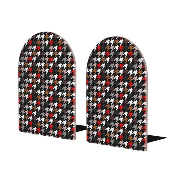 Lsque Houndstooth Green Red Printed Wood Bookends,Non-Skid Bookend for Shelves,Heavy Duty Support Bookends,Non-Slip Foam Pads for Office, Home, and Library,1 Pair