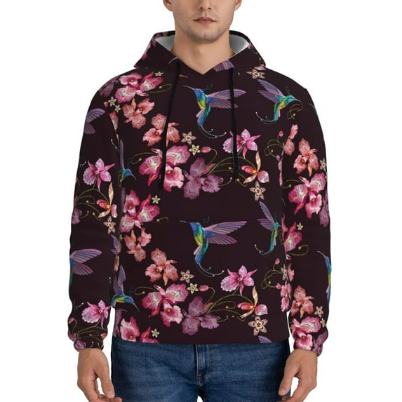 Lsque Humming Bird And Tropical Pattern Casual Men's Hoodie,Hooded Sweatshirt with Kangaroo Pocket,Pullover Hoodie-X-Large