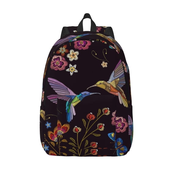 Lsque Humming Bird Pattern Canvas Daypack, Durable Backpack, High-quality Versatile Backpack,Vintage Compact Backpack-Small