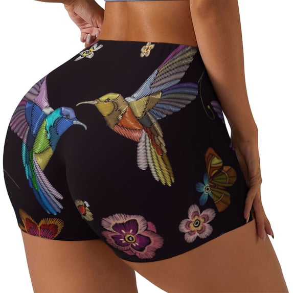 Lsque Humming Bird Pattern High Waisted Biker Shorts for Women-Tummy Control Fitness Athletic Workout Running Yoga Gym Shorts,Moisture-Wicking-XX-Large