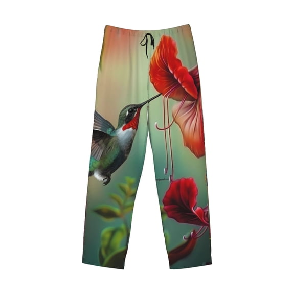 Lsque Hummingbird Floral Paradise Print Men's Pajama Pants, Lounge Pant - Comfortable Home Wear,Elastic Waistband, Stylish Design-X-Large