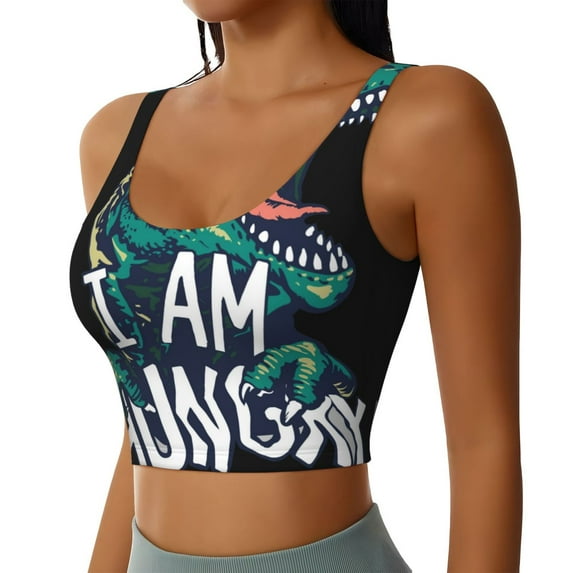 Lsque Hungry Tyrannosaurus Printed Women'S Sports Bra, Compression, Moisture Wicking, High-Impact Sports Bra For Women,Supportive sports bra-Medium