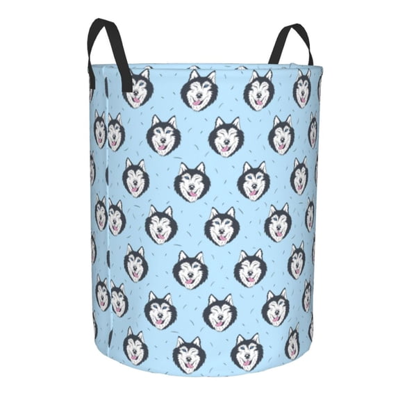 Lsque Husky Head pattern Laundry Hamper Basket, Tall Woven Rope Hamper Basket for Clothes, Lightweight Storage Basket, Collapsible Waterproof-Medium