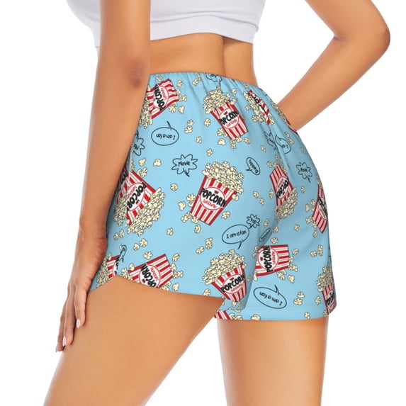 Lsque I Am A Fan Popcorn Printed Women's Running Shorts with Liner Pockets,Elastic Quick Dry Workout Athletic Gym Yoga Shorts,Womens High Waist Shorts-Medium