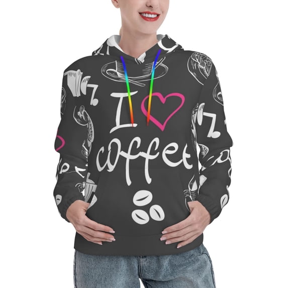 Lsque I Love Coffee Pattern Casual Women's Hoodie,Hooded Sweatshirt with Kangaroo Pocket,Pullover Hoodie with Eye-catching Drawstrings-XX-Large