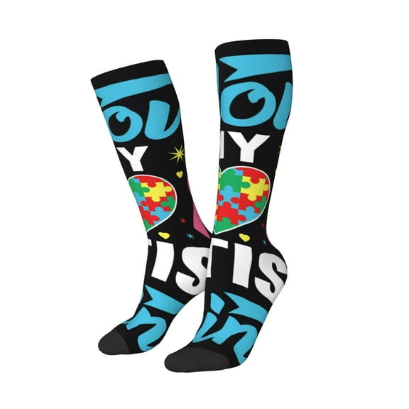 Lsque I Love My Autism Printed Crew Socks Men's Women's LightWeight Thin Casual Calf Socks ,Knee High Socks,Cotton Socks