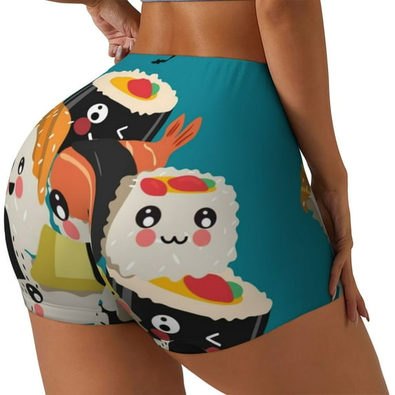 Lsque I Love Sushi Pattern High Waisted Biker Shorts for Women-Tummy Control Fitness Athletic Workout Running Yoga Gym Shorts,Moisture-Wicking-Small