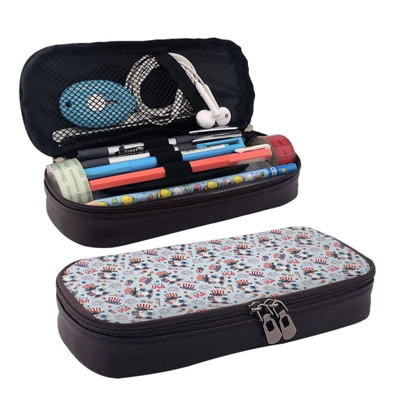 Lsque I Love USA Printed Big Capacity PU Leather Pencil Case Large Pencil Pouch Stationery Pen Bag Pencil Holder for Teen