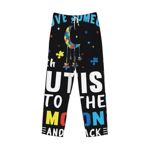 Lsque I Love With Autism To The Moon And Back Print Men's Pajama Pants, Lounge Pant - Comfortable Home Wear,Elastic Waistband, Stylish Design-X-Large