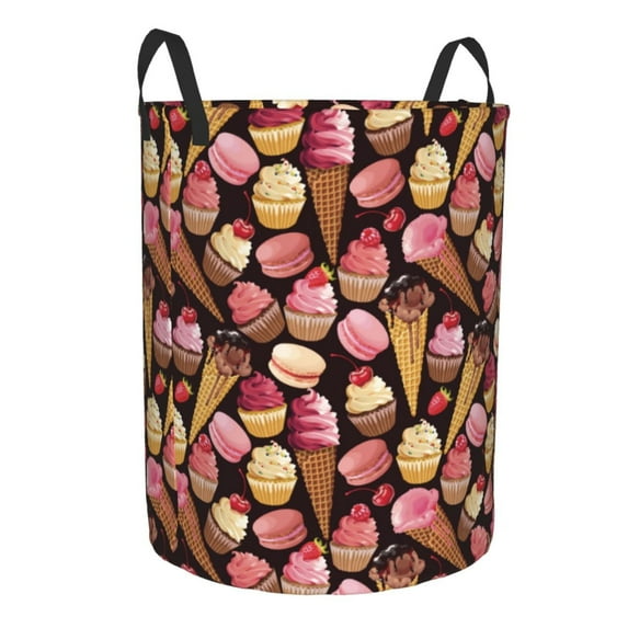 Lsque Ice Cream Cake pattern Laundry Hamper Basket, Tall Woven Rope Hamper Basket for Clothes, Lightweight Storage Basket, Collapsible Waterproof-Small