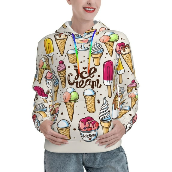 Lsque Ice Cream Pattern Casual Women's Hoodie,Hooded Sweatshirt with Kangaroo Pocket,Pullover Hoodie with Eye-catching Drawstrings-X-Large