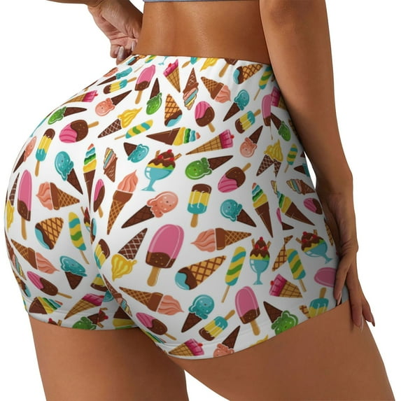 Lsque Ice Cream Popsicles Pattern High Waisted Biker Shorts for Women-Tummy Control Fitness Athletic Workout Running Yoga Gym Shorts,Moisture-Wicking-