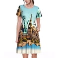 thumbnail image 1 of Lsque Iconic Global Landmarks Print Women's Casual Dress T-Shirt Summer Short Sleeve Scoop Neck Swing Dresses, 1 of 6