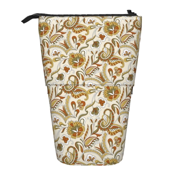 Lsque Indian Paisley Pattern Telescopic Pencil Bag Pen Holder Stationery Case, Stand-up Retractable Transformer Bag Organizer
