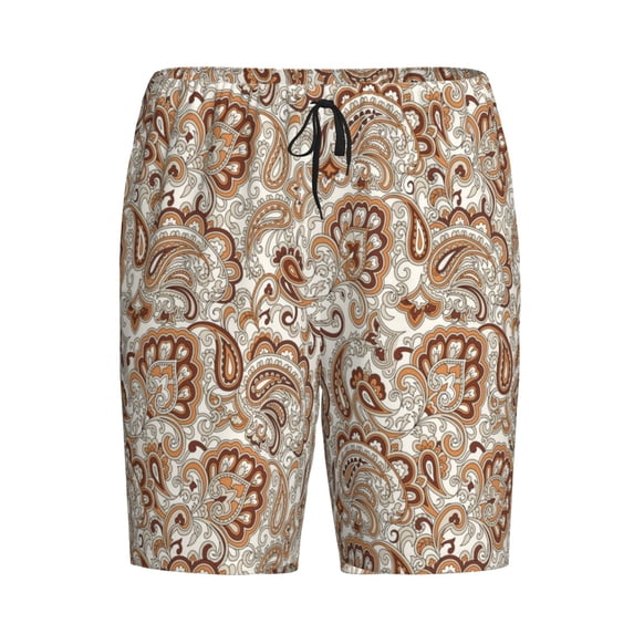 Lsque Indian Paisley1 Mens Sleep Pajama Shorts,Short Pajama Pants, Cotton Ultra-Soft Knit-Large