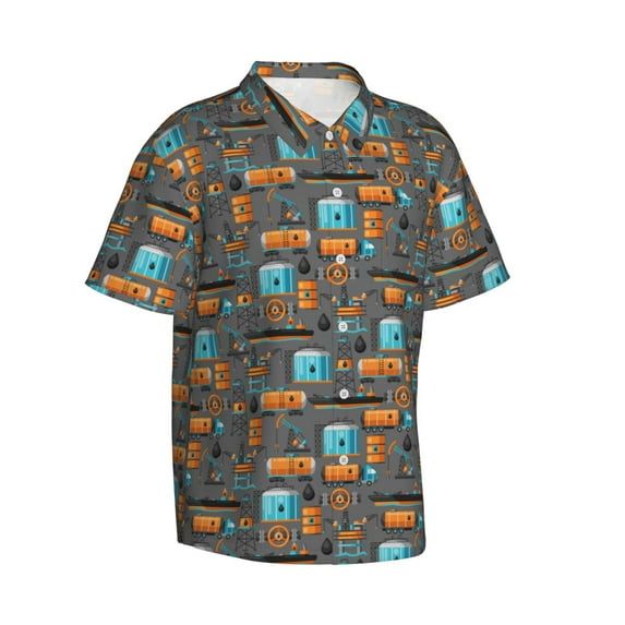 Lsque Industrial Transportation pattern Hawaiian Shirt for Men, Unisex Summer Beach Casual Short Sleeve Button Down Shirts-