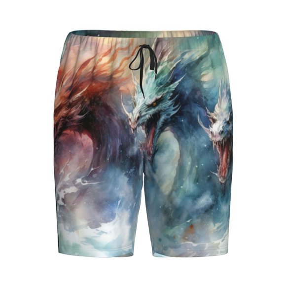 Lsque Ink Style Wave Dragon Mens Sleep Pajama Shorts,Short Pajama Pants, Cotton Ultra-Soft Knit-Large