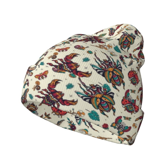 Lsque Insects A Pattern Knitted Beanie, Unisex Winter Hat, Knit Hat Winter Beanies Thick Fisherman Beanies Cuffed Plain Skull Caps