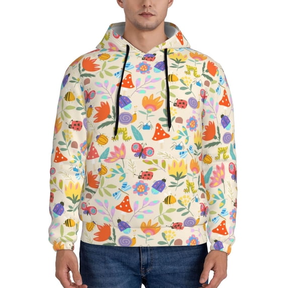 Lsque Insects In Plants Pattern Casual Men's Hoodie,Hooded Sweatshirt with Kangaroo Pocket,Pullover Hoodie-Small