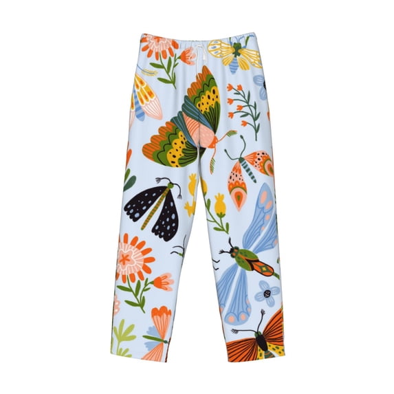 Lsque Insects and Flowers Print Men's Pajama Pants, Lounge Pant - Comfortable Home Wear,Elastic Waistband, Stylish Design-Large