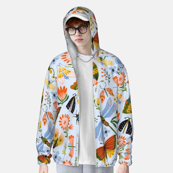 Lsque Insects and Flowers UPF 50+ Lightweight Sun Protection Men's Women's Long Sleeve Shirt, Hoodie Performance -Large