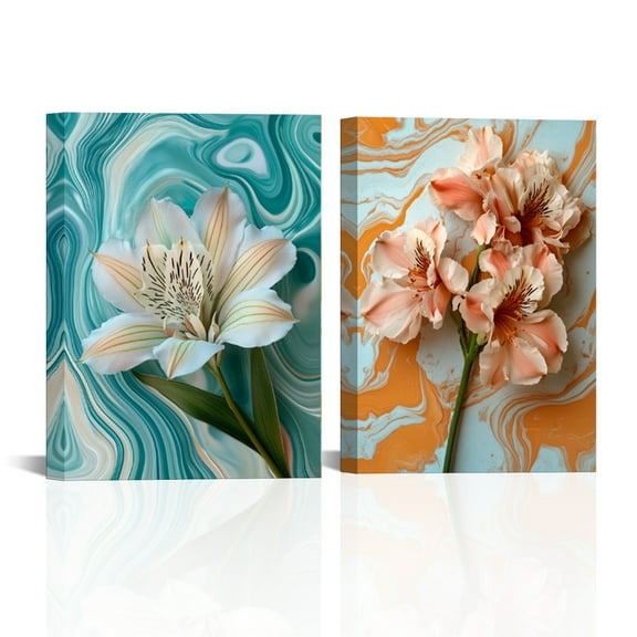 Visual Art Decor Vibrant 12x16 Inch Triptych Abstract Art Blue and Orange Flowers Explosion Perfect for Modern Home, Office or Gallery Wall Decor Elevate Your Space
