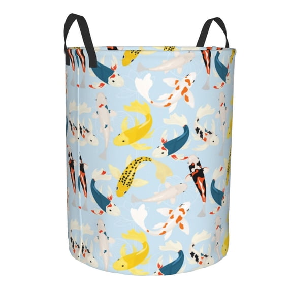Lsque Japanese Carps pattern Laundry Hamper Basket, Tall Woven Rope Hamper Basket for Clothes, Lightweight Storage Basket, Collapsible Waterproof-Small