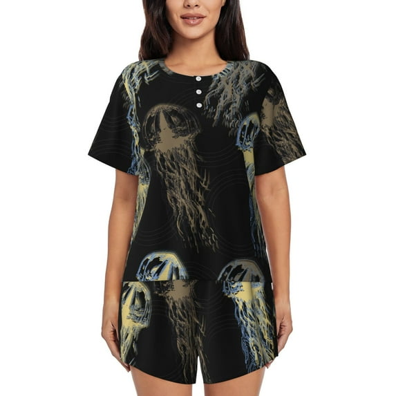 Lsque Jellyfish Women's Short-Sleeved Pajama Set - 2 Piece Soft and Lightweight Sleepwear Set-XX-Large