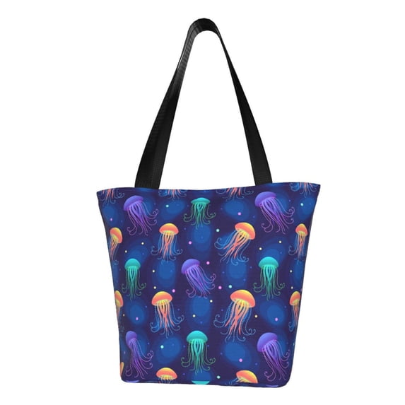 Lsque Jellyfish colorful Pattern Beach Tote,Shoulder Handbag,Spacious Tote Bag,Lightweight Travel Bag,Versatile Shopping Bag