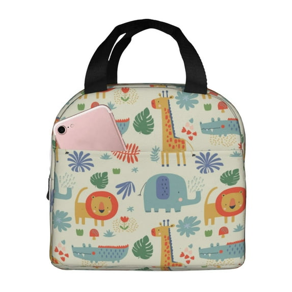 Lsque Jungle Animals Pattern Lunch Bag Women/Men Insulated Lunch Box,Small Leakproof Cooler Food Lunch Containers Reusable High Capacity Lunch Tote Bags
