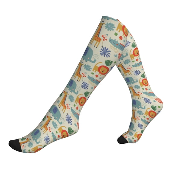 Lsque Jungle Animals Pattern Sport Compression Socks for Men & Women 15-20 mmHg Knee High Nurse Pregnant Running Medical and Travel Athletic
