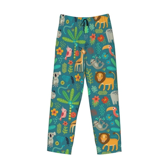 Lsque Jungle Animals Print Men's Pajama Pants, Lounge Pant - Comfortable Home Wear,Elastic Waistband, Stylish Design-X-Large