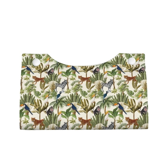 Lsque Jungle Animals Printed Long Tissue Box Cover Holder, Facial Paper Organizer Dispenser,Triangle with Bottom Belt, PVC Leather Decorative Organizer