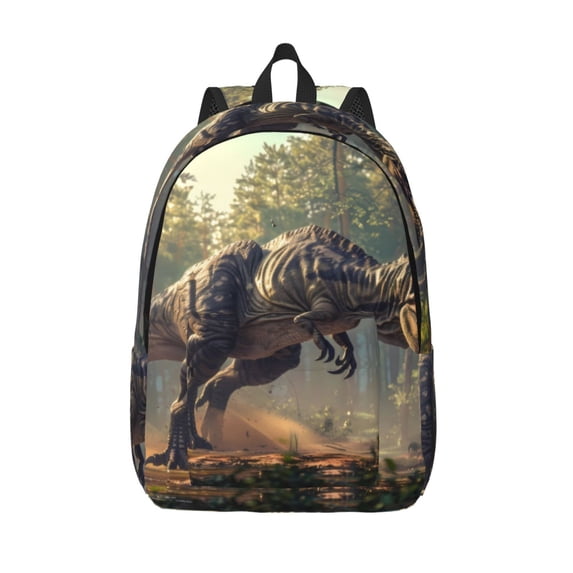 Lsque Jungle Dinosaur Pattern Canvas Daypack, Durable Backpack, High-quality Versatile Backpack,Vintage Compact Backpack-Medium