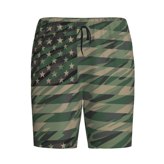 Lsque Jungle Green Camo USA Flag Mens Sleep Pajama Shorts,Short Pajama Pants, Cotton Ultra-Soft Knit-Small