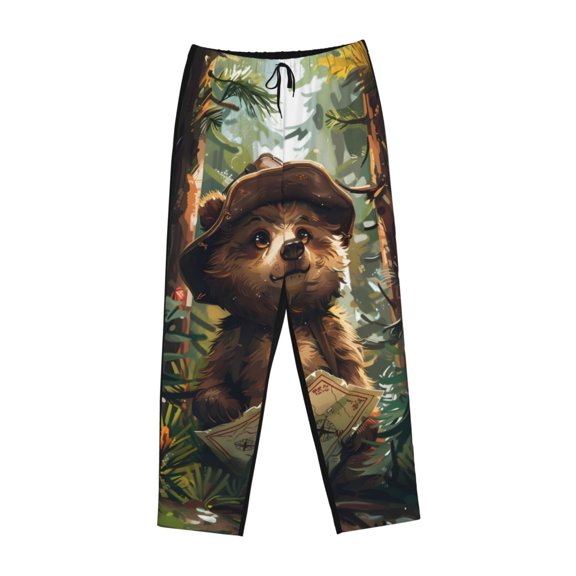 Lsque Jungle Hat Bear Print Women's Pajama Pants, Lounge Pant - Comfortable Home Wear,Elastic Waistband, Stylish Design-Large