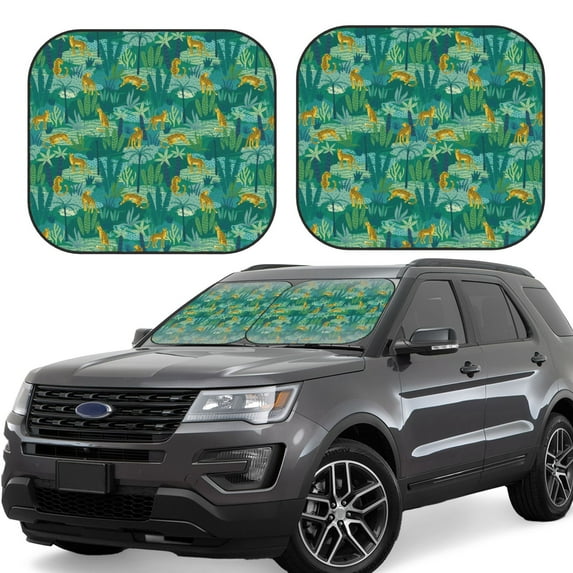 Lsque Jungle Leopard 2 PCS Windshield Sun Shade | CarFoldable Window Covers | Car Accessories Reflect UV for Universal Cars SUV Truck | Medium