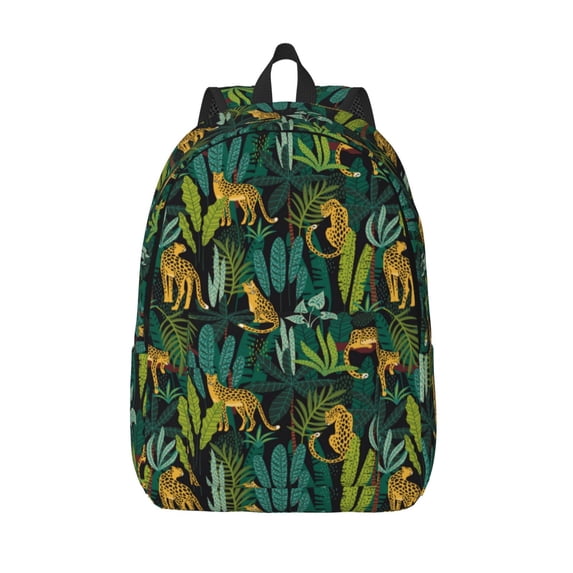 Lsque Jungle Leopard Yellow Pattern Canvas Daypack, Durable Backpack, High-quality Versatile Backpack,Vintage Compact Backpack-Medium