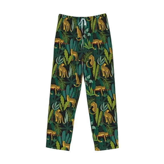 Lsque Jungle Leopard Yellow Print Men's Pajama Pants, Lounge Pant - Comfortable Home Wear,Elastic Waistband, Stylish Design-Small