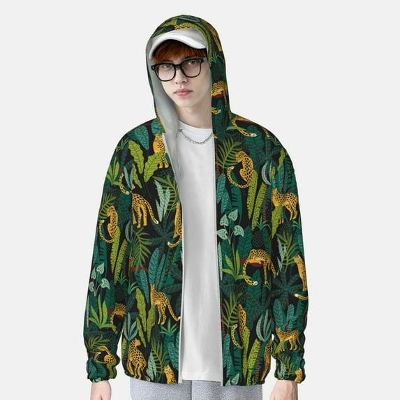 Lsque Jungle Leopard Yellow UPF 50+ Lightweight Sun Protection Men's Women's Long Sleeve Shirt, Hoodie Performance -XX-Large