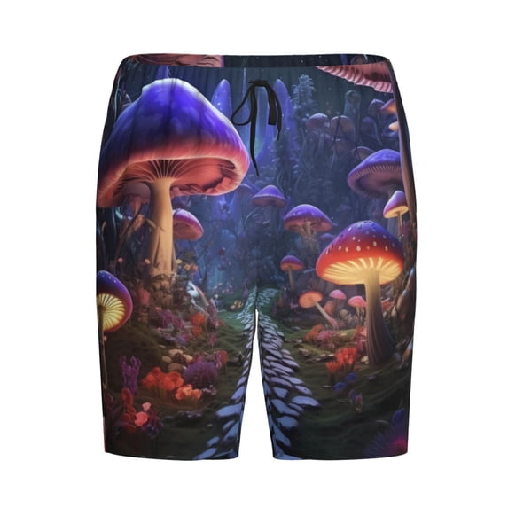 Lsque Jungle Path Glowing Mushrooms Mens Sleep Pajama Shorts,Short Pajama Pants, Cotton Ultra-Soft Knit-X-Large