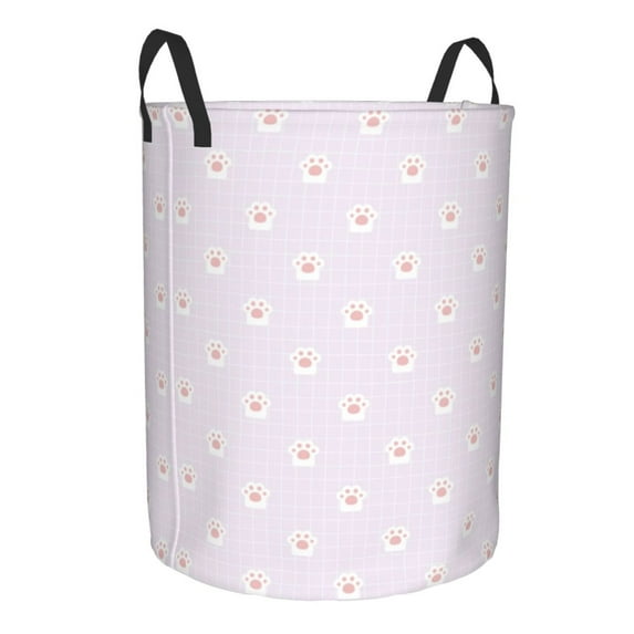 Lsque Kawaii Cat Paw pattern Laundry Hamper Basket, Tall Woven Rope Hamper Basket for Clothes, Lightweight Storage Basket, Collapsible Waterproof-Small