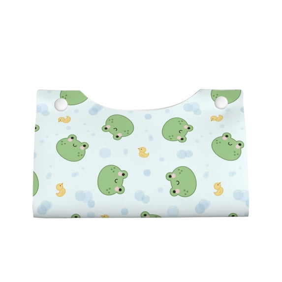 Lsque Kawaii Frogs Printed Long Tissue Box Cover Holder, Facial Paper Organizer Dispenser,Triangle with Bottom Belt, PVC Leather Decorative Organizer
