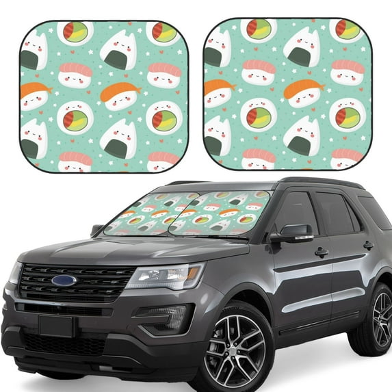 Lsque Kawaii Sushi 2 PCS Windshield Sun Shade | CarFoldable Window Covers | Car Accessories Reflect UV for Universal Cars SUV Truck | Medium