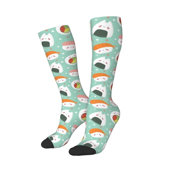 Lsque Kawaii Sushi Printed Crew Socks Men's Women's LightWeight Thin Casual Calf Socks ,Knee High Socks,Cotton Socks